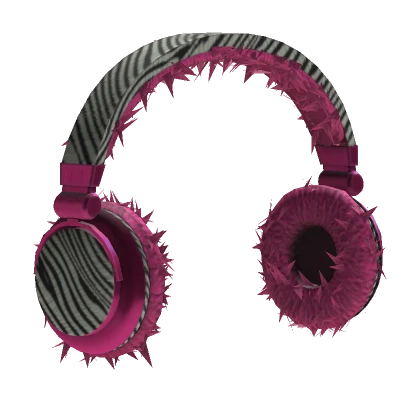 fluffy pink y2k scene zebra print headphones