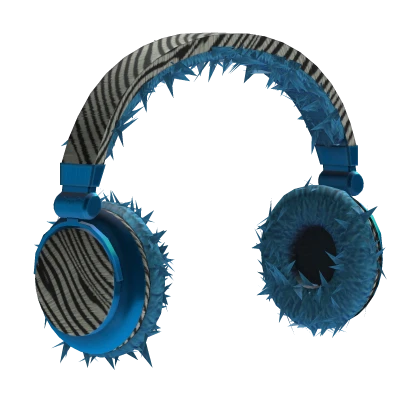 fluffy blue y2k scene zebra print headphones