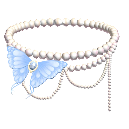 Fairy Blue Butterfly Silver Pearl Necklace