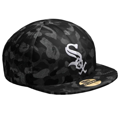 🦇Sideways Black Bape Camo Sox Fitted Hat🦇