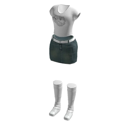 🍀Y2K Denim Skirt & Crop Top Outfit (White)