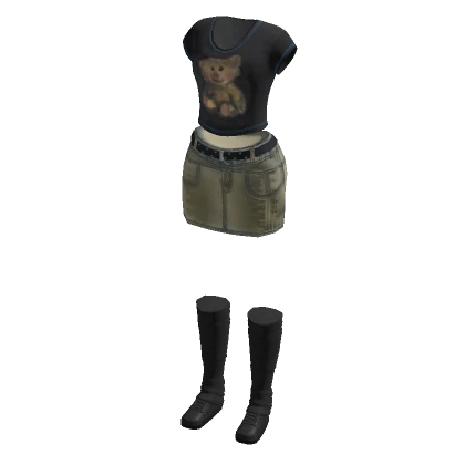 🍀Y2K Denim Skirt & Crop Top Outfit (Black)