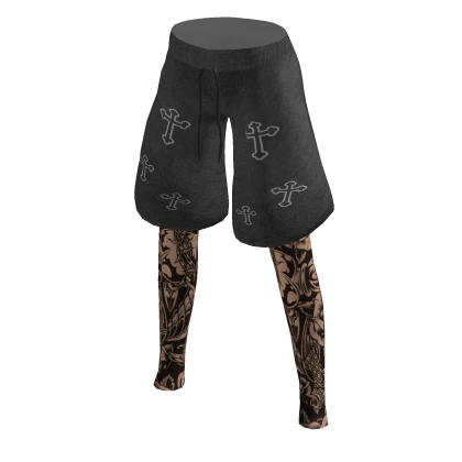 Grey Y2K Shorts With Tattoos