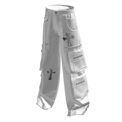 Cross Y2K Cargo Pants White & Metal