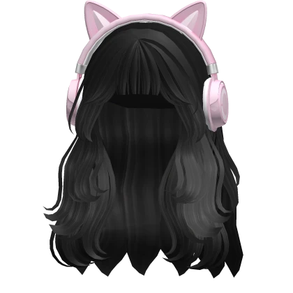 Gamer Girl Layered Hair Black w/ Pink Headphones