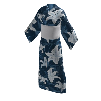 Japanese Yukata white lily blue/white