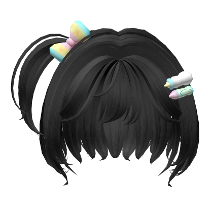 kawaii black swirly hair baby side pigtails w clip