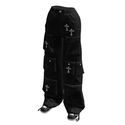 Black Metal Cross Y2K Cargo Pants w/ Shoes