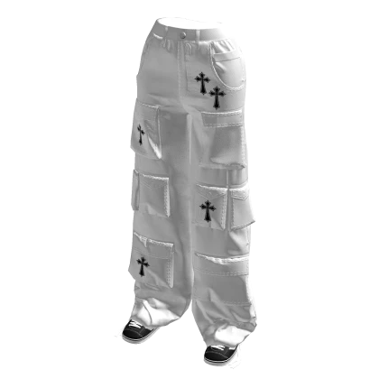 White Black Cross Y2K Cargo Pants w/ Shoes