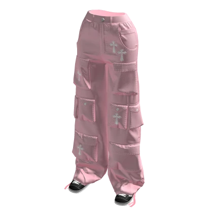 Pink White Cross Y2K Cargo Pants w/ Shoes