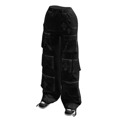 Black Grunge Cross Y2K Cargo Pants w/ Shoes