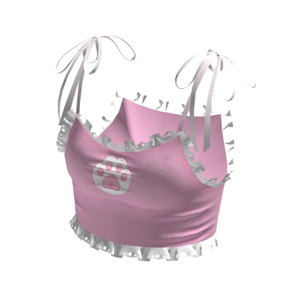 Cutesy Ruffled Tank Top Pink Cat Paw