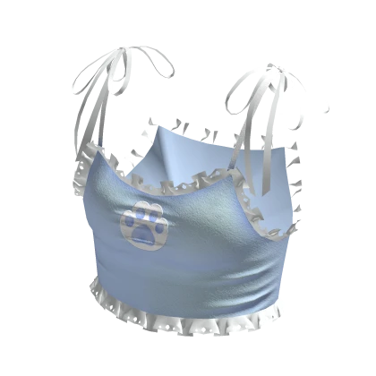 Cutesy Ruffled Tank Top Blue Cat Paw