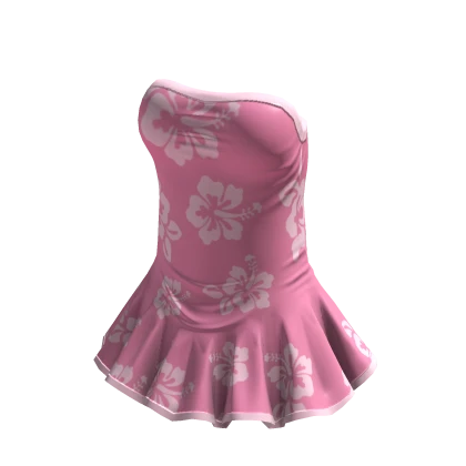 Pink Hibiscus Flower Ruffled Summer Dress