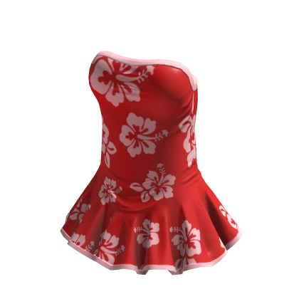 Red Hibiscus Flower Ruffled Summer Dress