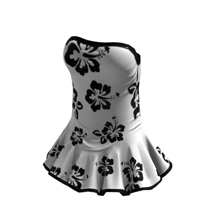 White Hibiscus Flower Ruffled Summer Dress