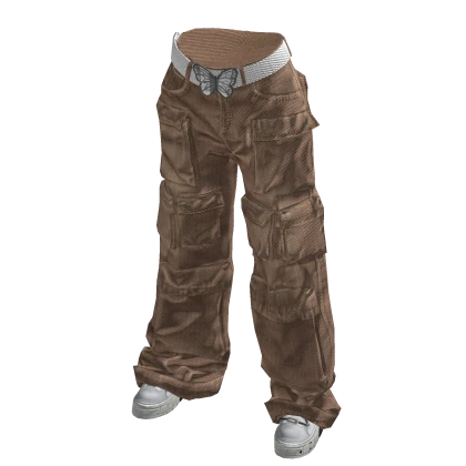 Khaki Y2K Diamond Gem Belt Cargo Pants