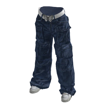 Blue Y2K Diamond Gem Belted Cargo Jeans