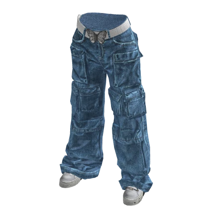 Light Blue Y2K Diamond Gem Belted Cargo Jeans