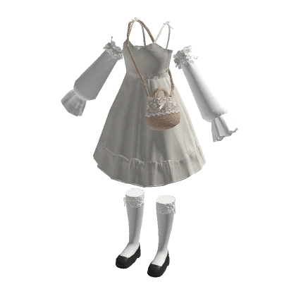 🍀Lace Dress & Ruffle Cuffs Outfit (White)