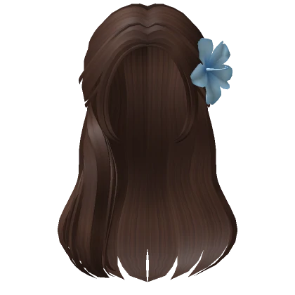 Preppy Summer Half Up Hair w/ Blue Flower (Brown)