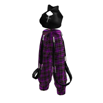 ✨Y2K metal cross purple plaid cargo Pants&Crop top