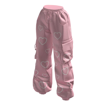 Pink White Hearts Baggy Cargo Pants