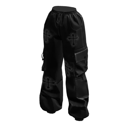 Black Grunge Y2K Cross Baggy Cargo Pants
