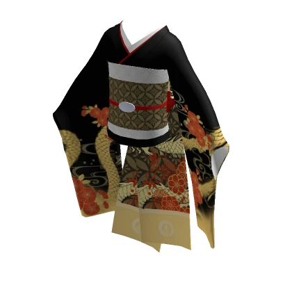 Maiko's kimono -Dragon Pattern on Black- (tops)