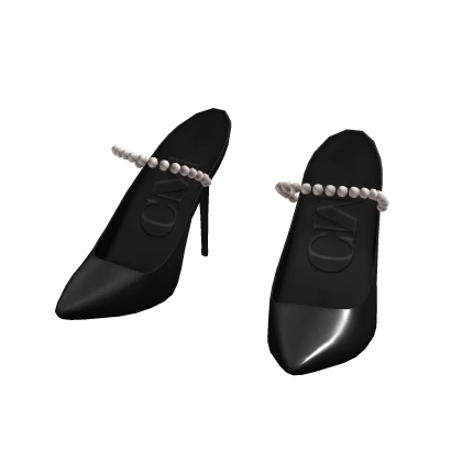 Y2K Gyaru Black High Stiletto Pearl Heels