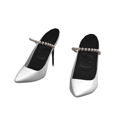 Y2K Gyaru White High Stiletto Pearl Heels