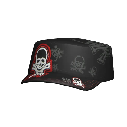 black and red emo y2k skull cadet cap