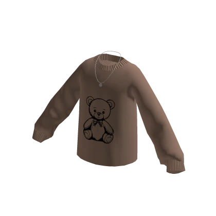 Oversized Sweatshirt with Necklace - Brown