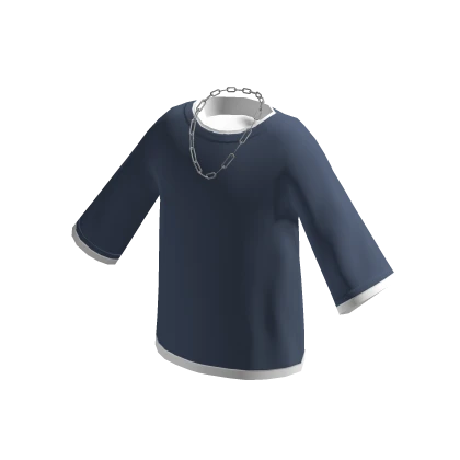Layered Oversized Shirt with Necklace - Blue