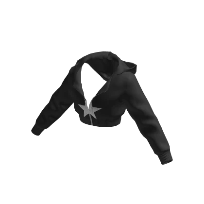 Black Cropped Y2K Star Zip Hoodie