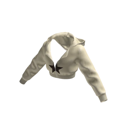 Cream Cropped Y2K Star Zip Hoodie