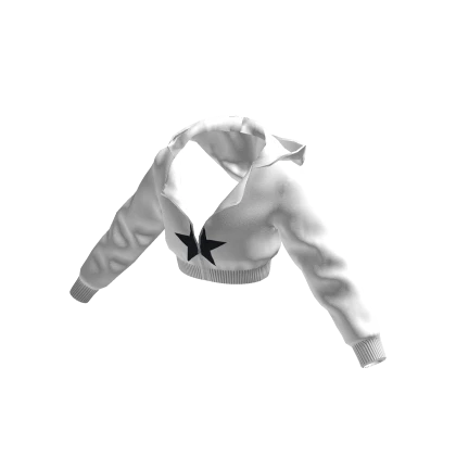 White Cropped Y2K Star Zip Hoodie