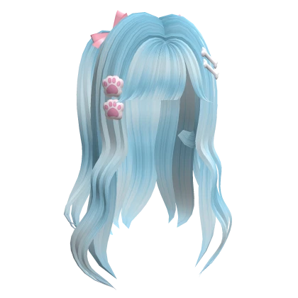 kawaii princess wavy long hair in blue w clips