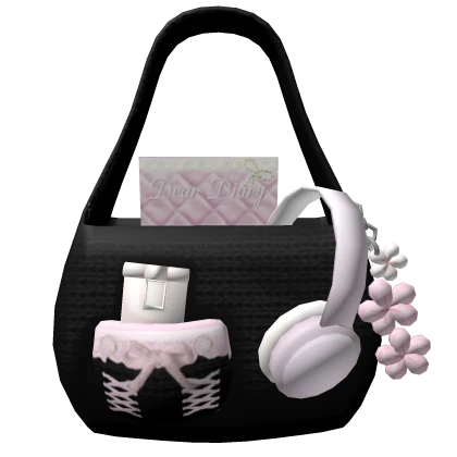 Cute black pink lace bow Ribbon tote bag size 3.0 