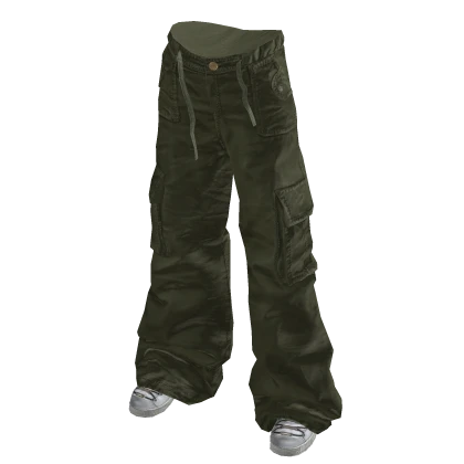 Green Y2K Urban Shoelace Baggy Cargos