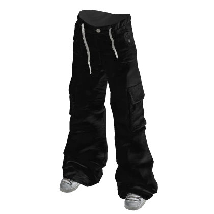 Black Y2K Urban Shoelace Baggy Cargos