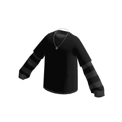Oversized Layered Shirt with Necklace - Black