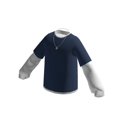 Oversized Layered Shirt with Necklace - Blue
