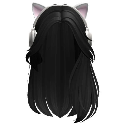 Gamer Girl Hair w/ Cute Cat Headphones (Black)