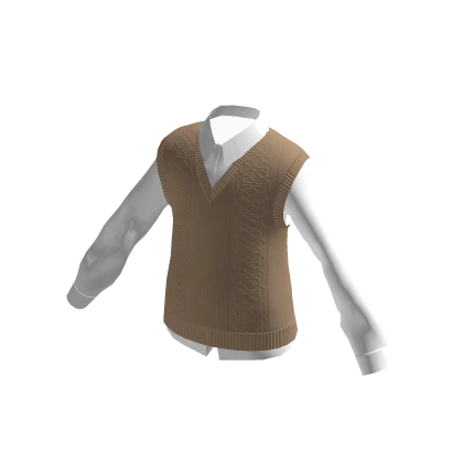 Oversized Shirt with Vest Sweater - Brown
