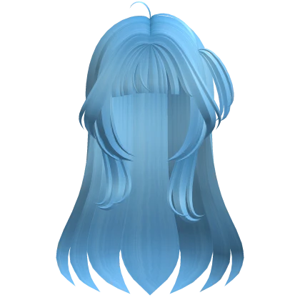 Long Flowy Blue Hair W Side Ponytail