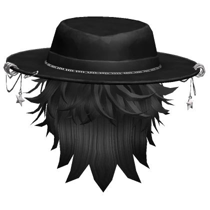 Tilted Wolfcut Pierced Sun Hat Messy Hair Black