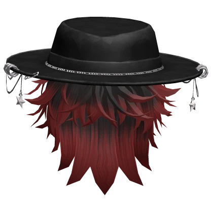 Tilted Wolfcut Pierced Sun Hat Messy Hair Red Fade