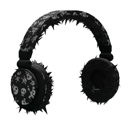 fluffy black + white skulls y2k scene headphones