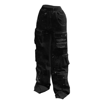 baggy torn white paint splatters black cargo pants
